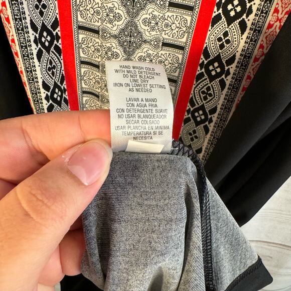 Studio One New York Black Kimono Paisley Print Shift Dress Size Large - Picture 7 of 7